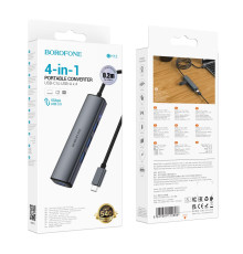 Хаб USB Borofone DH12 4-в-1 Type-C to USB3.0*4(L=0.2M) Колір Сiрий 6941991112911 ma35483_3346514
