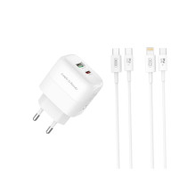 Мережевий Зарядний Пристрій XO L137 1USB-C/1USB PD/QC 20W+Type-C to Lightning Колір Білий 6920680855353