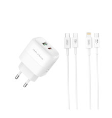 Мережевий Зарядний Пристрій XO L137 1USB-C/1USB PD/QC 20W+Type-C to Lightning Колір Білий 6920680855353