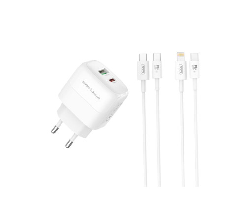 Мережевий Зарядний Пристрій XO L137 1USB-C/1USB PD/QC 20W+Type-C to Lightning Колір Білий 6920680855353