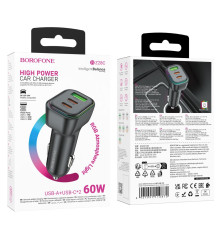 Автомобільний Зарядний Пристрій Borofone BZ28C 1USB/2USB-C QC/PD 60W Колір Чорний 6941991110870 ma36215_3607173