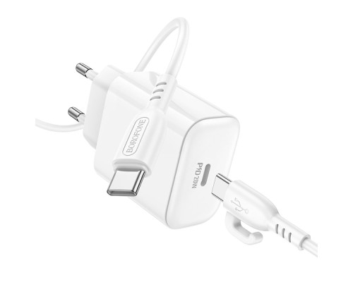 Мережевий Зарядний Пристрій Borofone BA81A 1USB-C PD/QC 20W+Type-C to Type-C Колір Бiлий 6941991108204