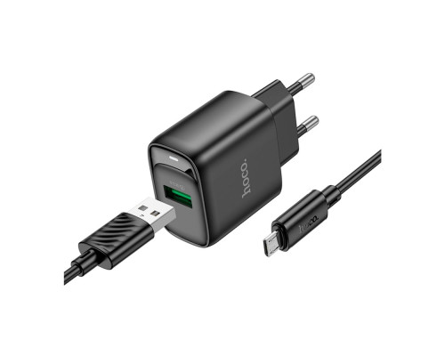 Мережевий Зарядний Пристрій Hoco C140A 1USB QC 18W+USB to Micro Колір Бiлий 6942007627818 ma36295_3607263