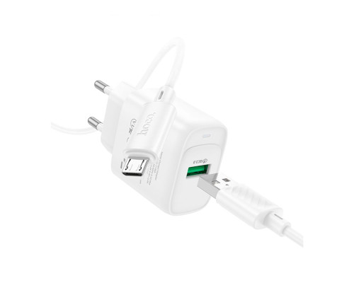 Мережевий Зарядний Пристрій Hoco C140A 1USB QC 18W+USB to Micro Колір Бiлий 6942007627818 ma36295_3607263