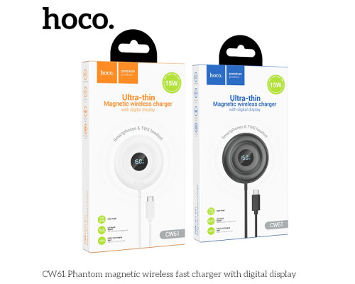 Бездротовий Зарядний Пристрій Hoco CW61 Magnetic 15W LED Display Колір Бiлий 6942007644709 ma36564_3608587