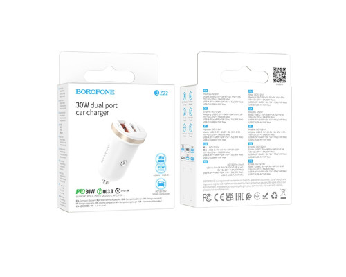 Автомобільний Зарядний Пристрій Borofone BZ22 1USB/1USB-C QC/PD30W Колір Чорний 6941991105180 ma35607_3347277