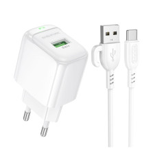 Мережевий Зарядний Пристрій Borofone BAS42A 1USB QC3.0 18W+USB to Type-C Колір Бiлий 6941991113802 ma35133_3345024