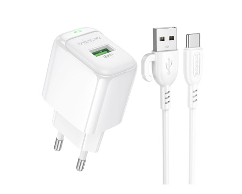 Мережевий Зарядний Пристрій Borofone BAS42A 1USB QC3.0 18W+USB to Type-C Колір Бiлий 6941991113802 ma35133_3345024