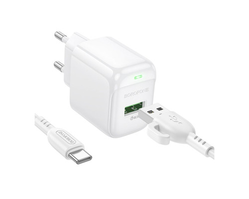 Мережевий Зарядний Пристрій Borofone BAS42A 1USB QC3.0 18W+USB to Type-C Колір Бiлий 6941991113802 ma35133_3345024