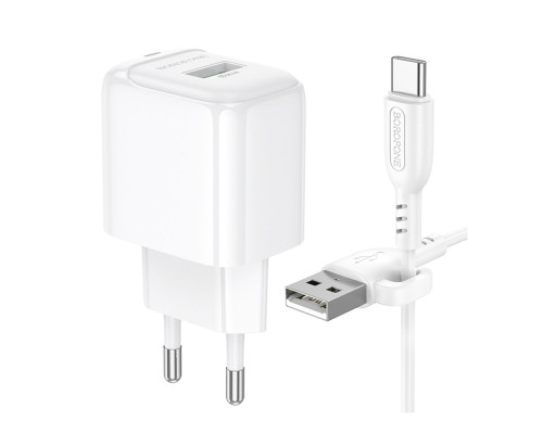 Мережевий Зарядний Пристрій Borofone BAS42A 1USB QC3.0 18W+USB to Type-C Колір Бiлий 6941991113802 ma35133_3345024