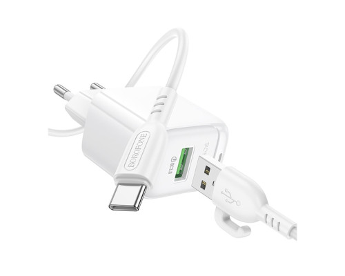 Мережевий Зарядний Пристрій Borofone BAS42A 1USB QC3.0 18W+USB to Type-C Колір Бiлий 6941991113802 ma35133_3345024
