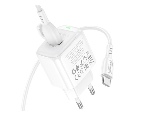 Мережевий Зарядний Пристрій Borofone BAS42A 1USB QC3.0 18W+USB to Type-C Колір Бiлий 6941991113802 ma35133_3345024