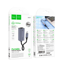 Перехідник Hoco UA37 Type-C to Ethernet adapter (1000 Mbps/1Gbit) Колір Сiрий 6942007647281 ma37121_3610398
