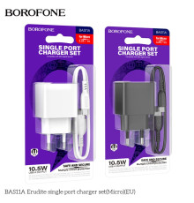Мережевий Зарядний Пристрій Borofone BAS11A 1USB 2.1A+USB to Micro Колір Білий 6941991104640 ma37484_3612142