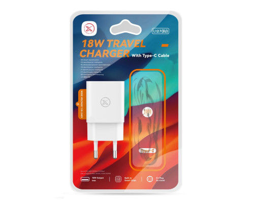 Мережевий Зарядний Пристрій XO L127 1USB QC 18W+USB to Type-C New Logo Колір Білий 6920680858354 ma37792_3664781