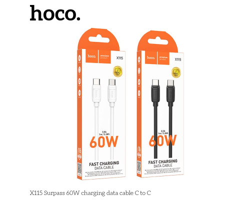 Кабель USB Hoco X115 Type-C to Type-C 60W Колір Бiлий 6942007652001 ma37596_3663390