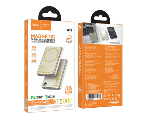 Універсальна Мобільна Батарея Power Bank Hoco Q34 Clever PD20W magnetic with digital display 10000mAh Колір Сірий 6942007644068 ma36611_3608704