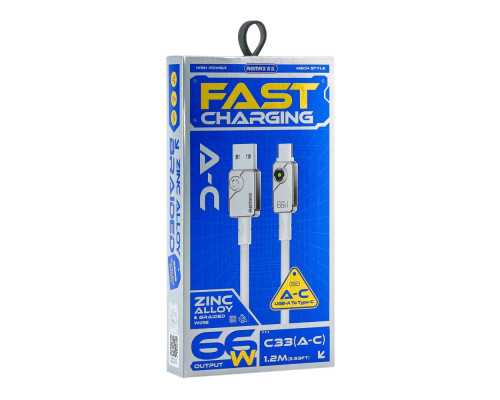 Кабель USB Remax C33 Type-C 6A 66W 1.2M Колір Білий 6954851247593 ma37767_3664731