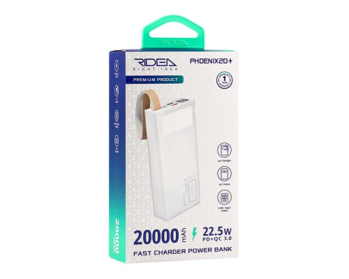 Універсальна Мобільна Батарея Power Bank Ridea RP-D20L+ Phoenix20+ PD/QC 3.0 20W digital display + lamp 20000 mAh Колір Чорний 6902014450458 ma33340_3868686
