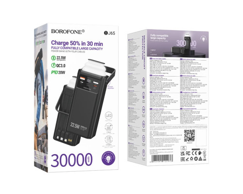 Універсальна Мобільна Батарея Power Bank Borofone BJ65 High 22.5W+PD20W+four-cables 30000mAh Колір Чорний 6941991122033 ma37800_3664794