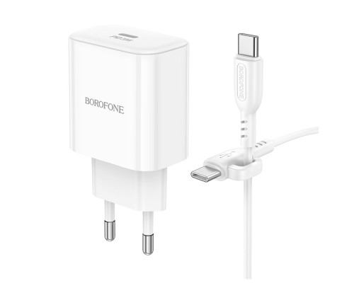 Мережевий Зарядний Пристрій Borofone BA81A 1USB-C PD/QC 20W+Type-C to Type-C Колір Бiлий 6941991108204