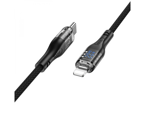 Кабель USB Hoco U115 Transparent PD20W With Display Type-C to Lightning 1.2m Колір Чорний