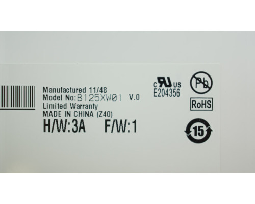 Матриця 12.5 B125XW01 V.0 (1366*768, 40pin, LED, SLIM ( горизонтальні вушки), матова, роз'єм праворуч знизу) для ноутбука (renew) NBB-32817