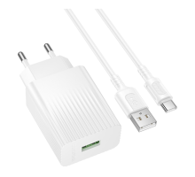 Зарядний пристрій Borofone BAS72A 18W 3A USB-A з кабелем A-C white PLS-00-00156104