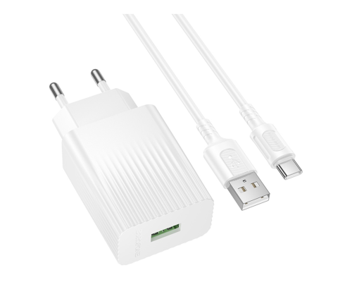 Зарядний пристрій Borofone BAS72A 18W 3A USB-A з кабелем A-C white PLS-00-00156104