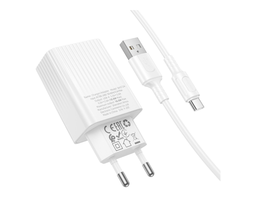 Зарядний пристрій Borofone BAS72A 18W 3A USB-A з кабелем A-C white PLS-00-00156104