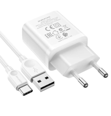 Зарядний пристрій Borofone BA52A 10.5W 2.1A 1USB-A з кабелем Type-C white PLS-00-00080683