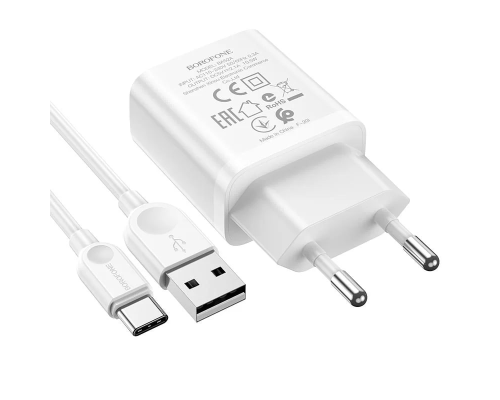 Зарядний пристрій Borofone BA52A 10.5W 2.1A 1USB-A з кабелем Type-C white PLS-00-00080683