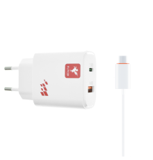 Зарядний пристрій FLYCDI FA-006 20W PD 3A USB-A+USB-C з кабелем Micro USB white PLS-00-00133871