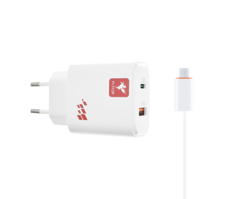 Зарядний пристрій FLYCDI FA-006 20W PD 3A USB-A+USB-C з кабелем Micro USB white PLS-00-00133871