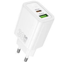 Зарядний пристрій Hoco N63 30W 3A USB-A+USB-C white PLS-00-00139491