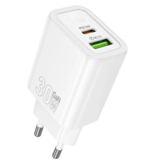 Зарядний пристрій Hoco N63 30W 3A USB-A+USB-C white PLS-00-00139491
