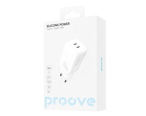 Зарядний пристрій Proove Silicone Power 40W 3A 2USB-C white PLS-00-00112609