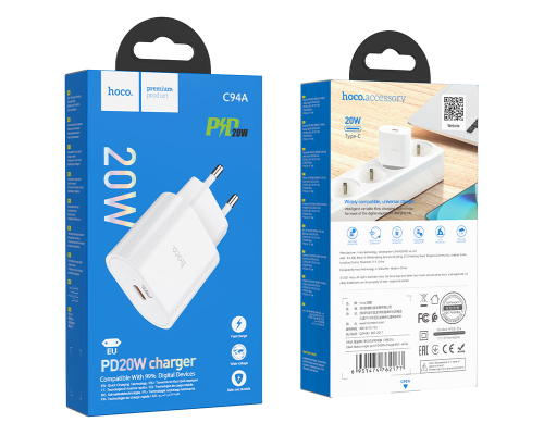 Зарядний пристрій Hoco C94A 20W 3A 1USB-C white PLS-00-00092135
