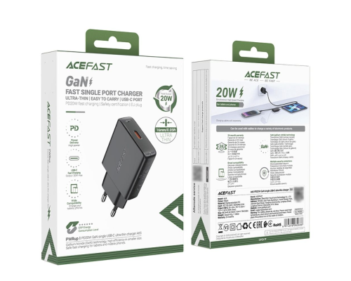 Зарядний пристрій Acefast A65 20W 3A USB-C black PLS-00-00124989