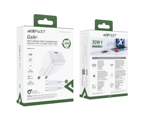 Зарядний пристрій Acefast A77 Mini 30W 3A USB-C з кабелем Type-C white PLS-00-00124997