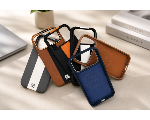 Чохол шкіряний Rally with Magnetic для iPhone 15 Pro Max beige white PLS-00-00164601