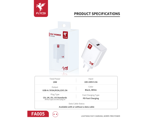 Зарядний пристрій FLYCDI FA-005 18W PD 3A USB-A white PLS-00-00133866