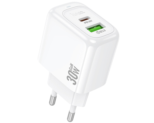 Зарядний пристрій Hoco CS55A 30W 3A USB-A+USB-C white PLS-00-00145467