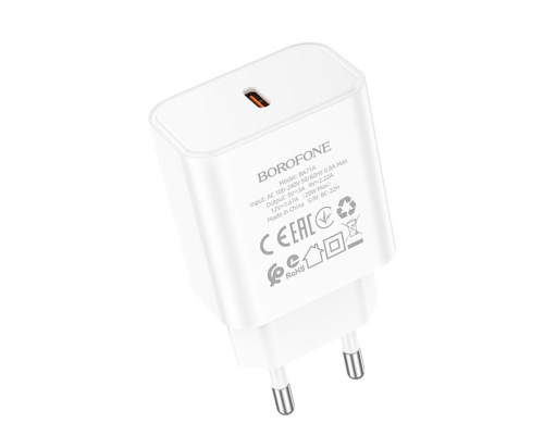 Зарядний пристрій Borofone BA71A 20W 3A 1USB-C white PLS-00-00103015