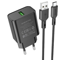 Зарядний пристрій Borofone BA72A 18W 3A USB-A з кабелем A-C black PLS-00-00120518