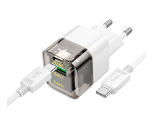 Зарядний пристрій Hoco C131A 30W 3A USB-A+USB-C з кабелем Type-C transparent black PLS-00-00141795