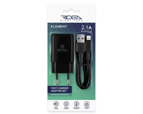 Зарядний пристрій Ridea RW-11311 Element 10.5W 2.1A 1USB-A з кабелем Lightning black PLS-00-00123683