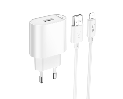 Зарядний пристрій Hoco C109A 10.5W 2.1A USB-A з кабелем Lightning white PLS-00-00149133