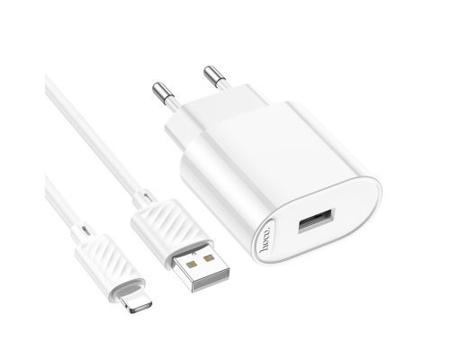 Зарядний пристрій Hoco C109A 10.5W 2.1A USB-A з кабелем Lightning white PLS-00-00149133