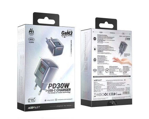 Зарядний пристрій Acefast A53 30W 3A USB-C gray PLS-00-00124210